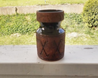 Laholm Sweden ceramic vase with decor. Swedish Vintage 1970s.