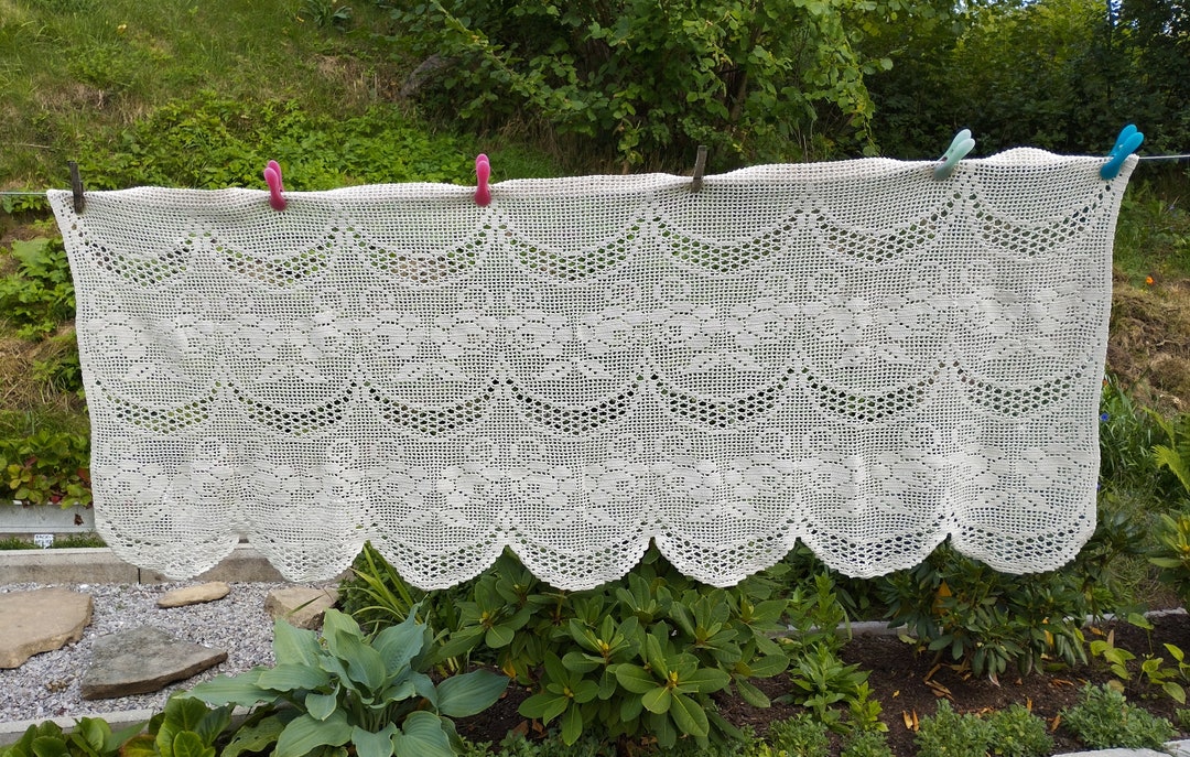 Beige Hand Crochet Cotton Curtain. Swedish Vintage 1970s. Etsy UK