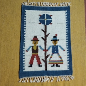 Handwoven Polish Cepelia tapestry &quot;Harvest festival&quot;. Polish vintage 1960s.