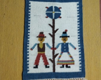Handwoven Polish Cepelia tapestry "Harvest festival". Polish vintage 1960s.