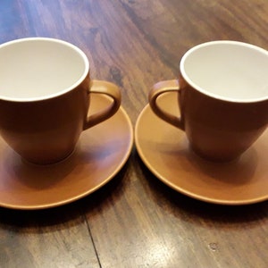 Two Hoganas honey brown tea duo sets. Swedish vintage 1980s.