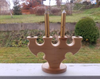 Wooden handmade Christmas candelabrum branch chandelier for 4 candles. Swedish vintage 1970s.