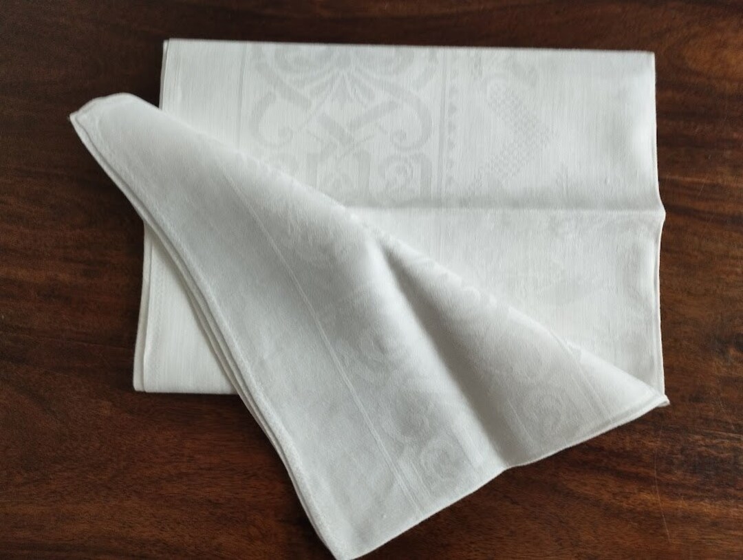 Snow White Damask Linen Tablecloth. Swedish Vintage 1970s. Etsy