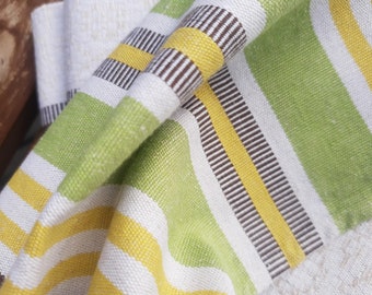Striped woven jacquard linen tablecloth. Vintage 2000s.