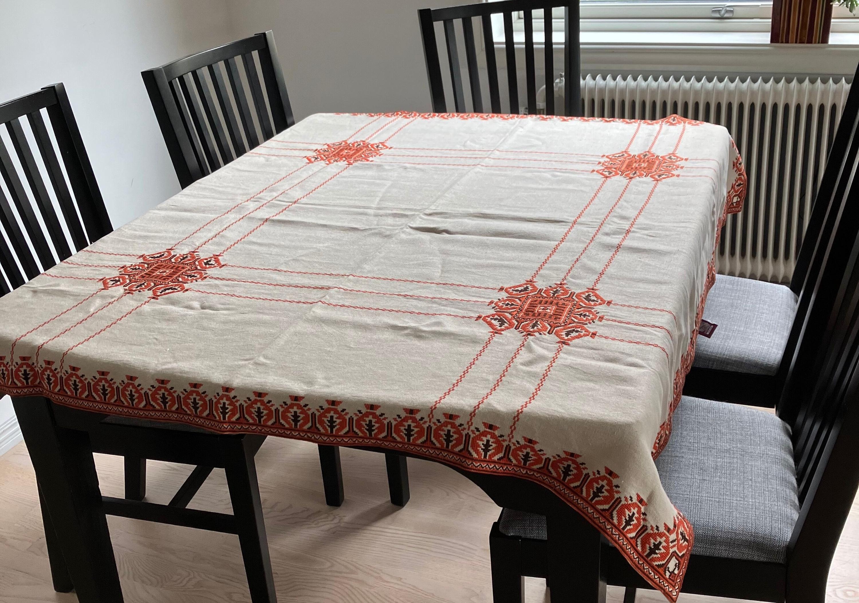 Swedish vintage cloth・* ② 120×130 Large Vintage Swedish Linen Tablecloth | 1980s Hand Embroidered