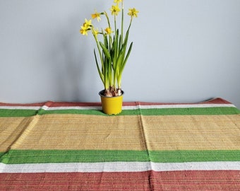 New handwoven striped linen table runner.  Swedish vintage 1970s.