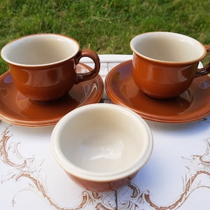 Two Hoganas honey brown tea duo sets. Swedish vintage 1980s.