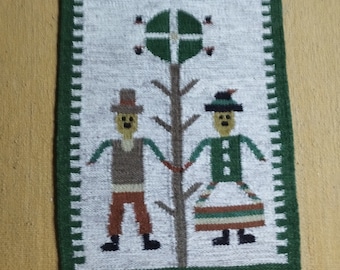 Handwoven Polish Cepelia tapestry "Harvest festival". Polish vintage 1960s.