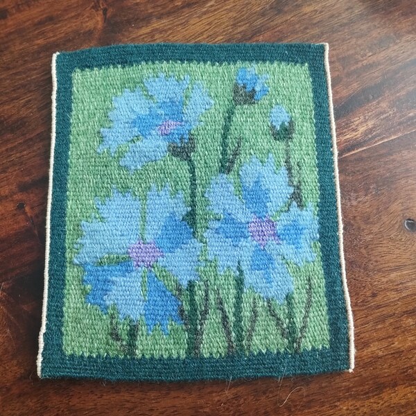 Lovely handwoven "Cornflowers" Flemish tapestry. Swedish Vintage 1960s.