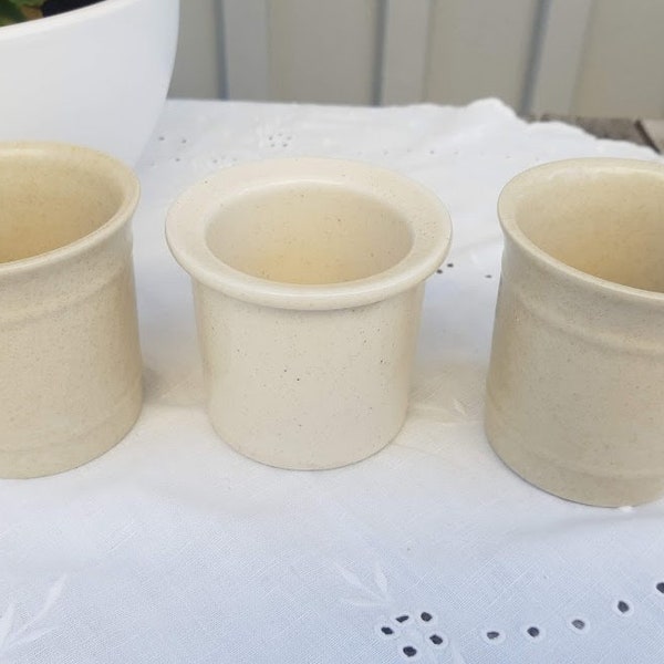 Three sand ceramic Hoganas jar containers. Swedish vintage 1970s.