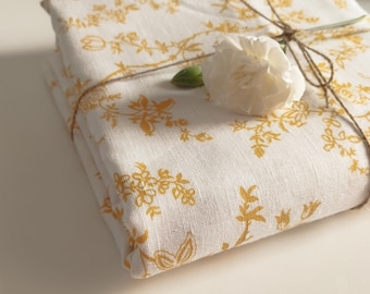 New IKEA Linen Blend Sheet 150x230 cm Mustard Yellow Floral Toile de Jouy Bedding