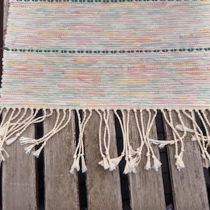 Vintage hand-knotted striped cotton table runner. Swedish vintage 1970s.