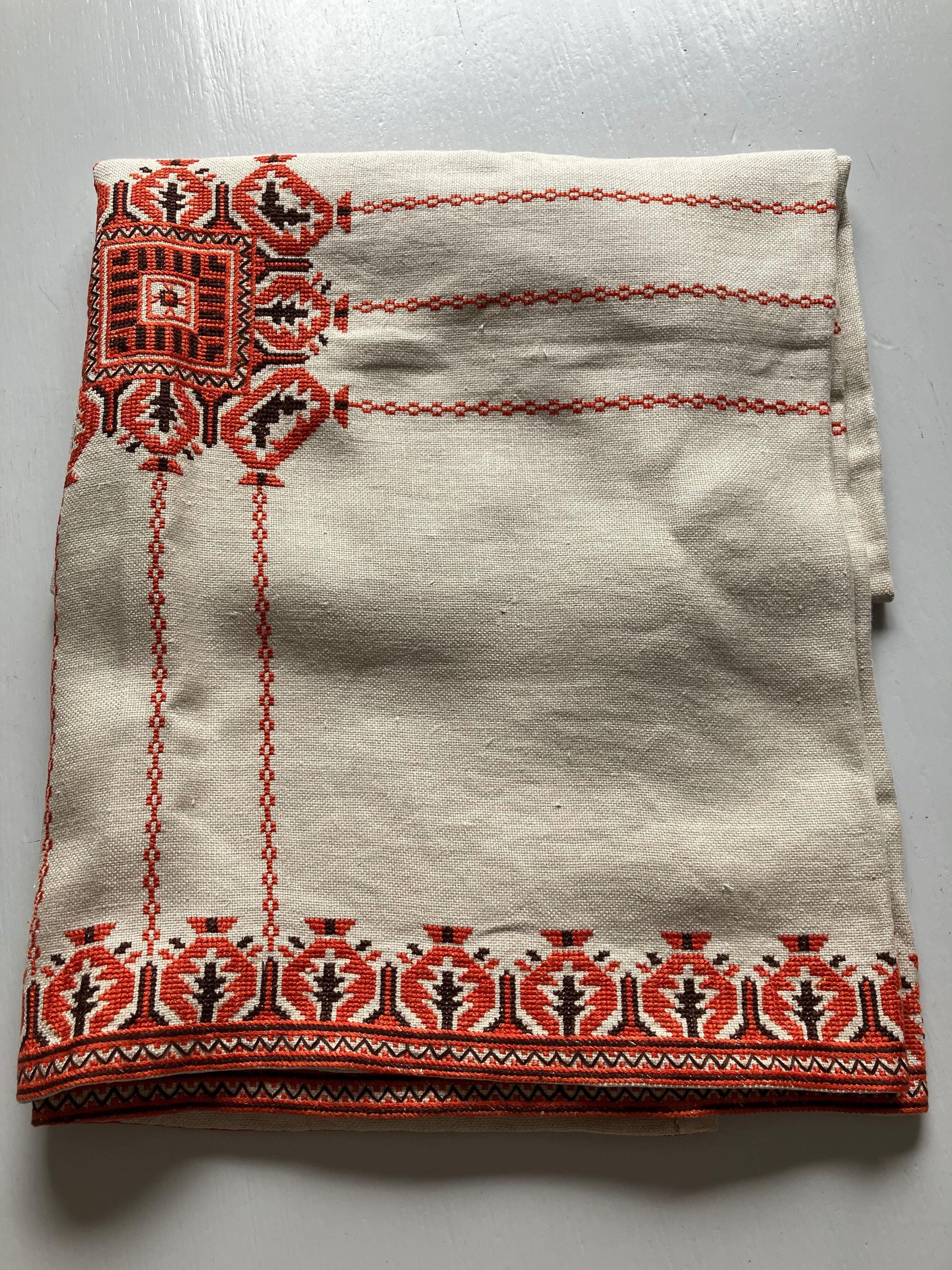 Large Vintage Swedish Linen Tablecloth | 1980s Hand Embroidered