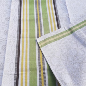 Striped woven jacquard linen tablecloth. Vintage 2000s.