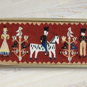 Charming Vintage 1970s Swedish Flemish Tapestry - Framed Textile Art - Authentic Decor