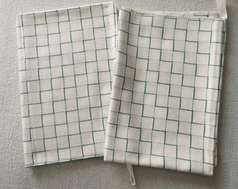Two new vintage big white and green tea towels. Swedish vintage 1990s.