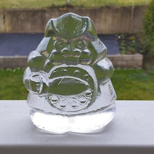 Big and heavy crystal glass rocking Viking. Lars Hellsten for Skruf. Swedish modernism 1960s.