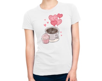 Valentines Coffee Cupcake & Hearts Women's T-Shirt