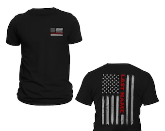 Custom Last Name Firefighter T-Shirt Thin Red Line Vertical Flag