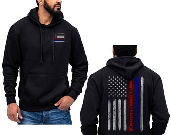 Hoodie brandweerman politie moed eer eer dunne rode blauwe lijn vlag