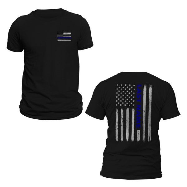 Custom Last Name Police Thin Blue Line Vertical Flag Shirt