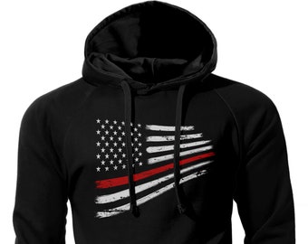 Dunne rode lijn vlag kromgetrokken ontwerp VS brandweerman hoodie sweatshirt
