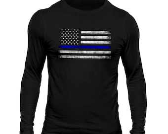 Thin Blue Line Flag USA Police Long Sleeve Men's T-Shirt