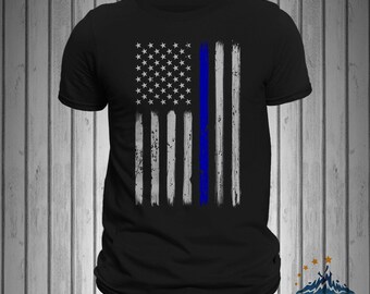 Police Thin Blue Line Flag Vertical Brushed Design Men's T-shirt
