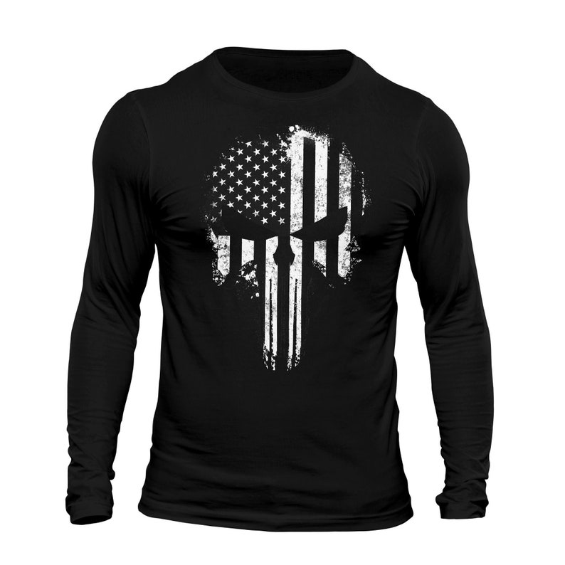 USA Flag Tactical B&W Skull Long Sleeve Men's T-Shirt | Etsy