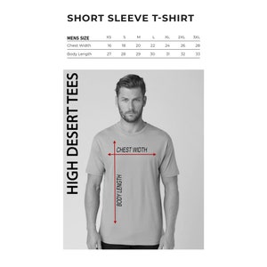 May include: A size chart for a short sleeve t-shirt with measurements in inches for chest width and body length. The chart shows sizes from XS to 3XL.