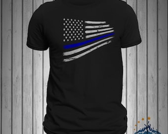 Police Thin Blue Line Flag Warped Design Men's T-shirt