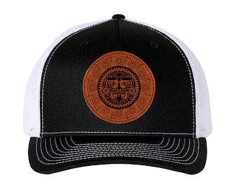 Trucker Hat Baseball Cap Mayan Sacred Sun God Leather Patch Style Hat