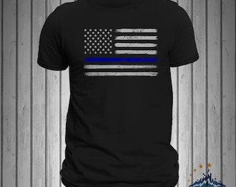 Police Thin Blue Line Flag Brushed Design Men's T-shirt