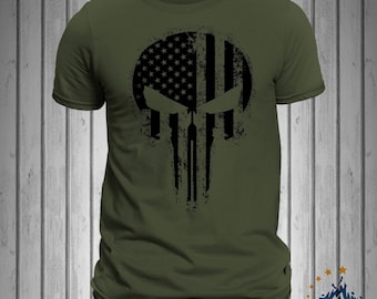USA Flag Skull Blacked Out Design Men's T-Shirt