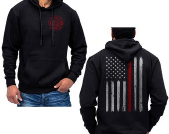 Dunne rode lijn vlag verticaal geborsteld ontwerp Amerikaanse brandweerman hoodie sweatshirt