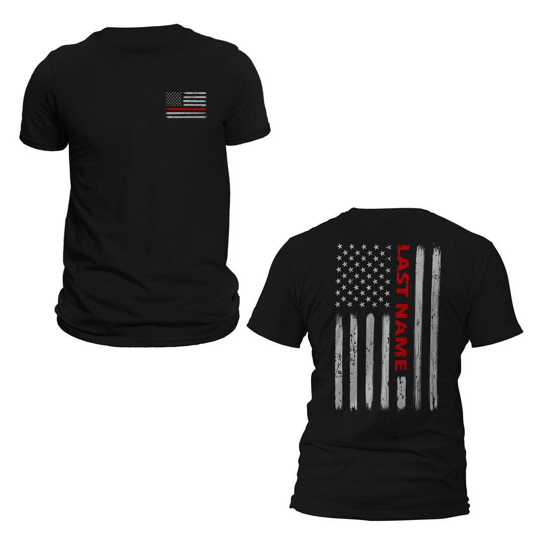 Custom Last Name Firefighter T-shirt Thin Red Line Vertical Flag - Etsy