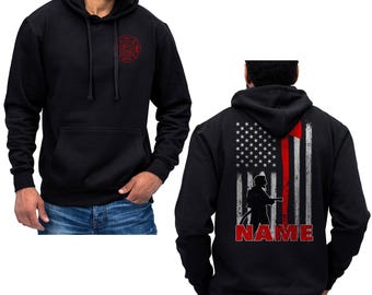 Personalized Firefighter Hoodie Sweatshirt Custom Name Thin Red Line Axe Design