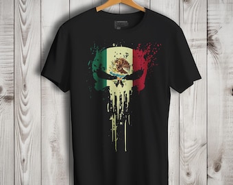 Mexican Flag Skull El Castigador Short Sleeve T-Shirt- Playera De Mexico