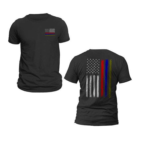 Thin Red Blue Green Line Flag Front & Back Print T-shirt - Etsy