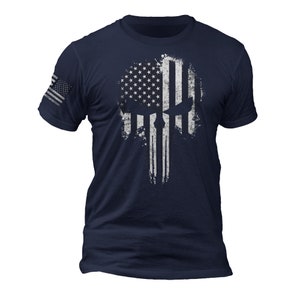 USA Patriotic Shirt Tactical Desaturated Skull Flag on Sleeve Men's T-Shirt image 5