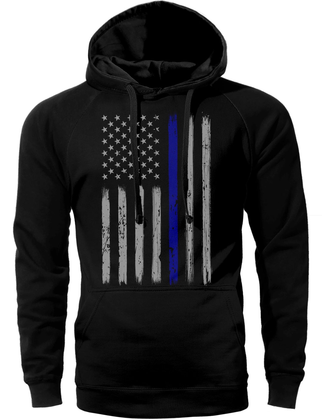 Thin Blue Line Vertical Brushed Flag Front Print Police Lives Hoodie ...