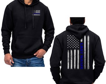 Custom Last Name Police Thin Blue Line Vertical Flag Hoodie Sweatshirt