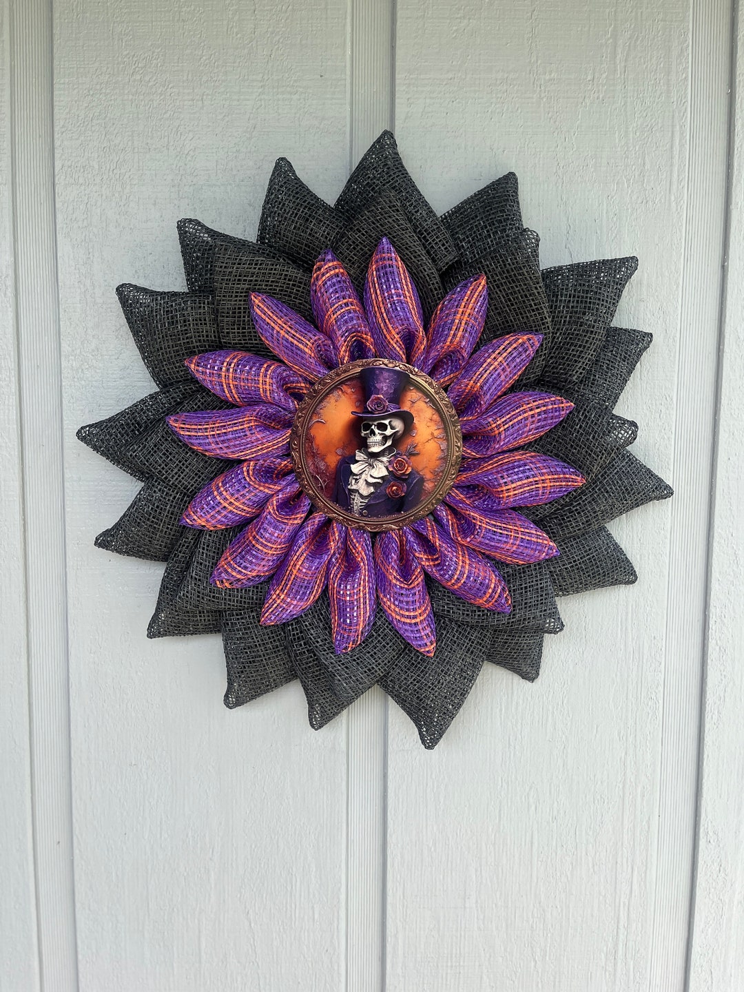 Halloween Skeleton With Top Hat Decor, Skeleton Wreath, Top Hat ...