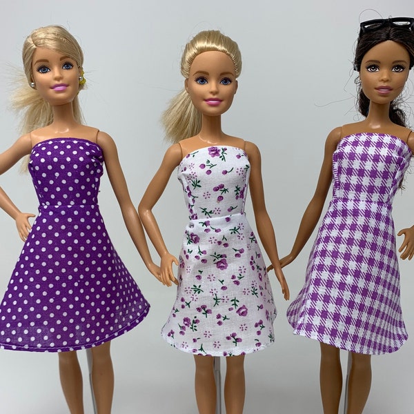 Set Of 3 Handmade 11.5" Fashion Doll Clothes Lot #B334 Purple Dresses