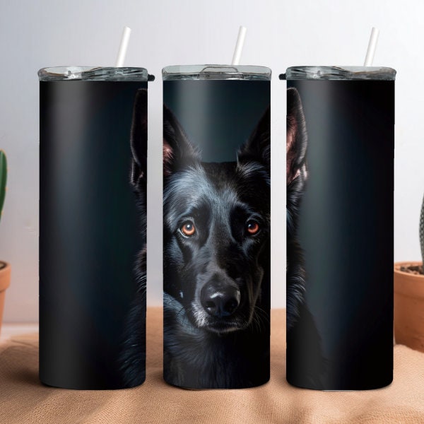 Black German Shepherd Dog  This is a 20oz stainless steel insulated skinny tumbler