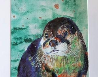Bray the Otter - Giclee fine art mounted print