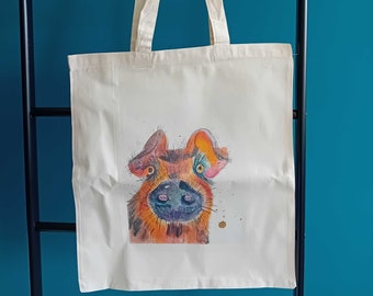 Barnaby the pig natural cotton canvas tote bag