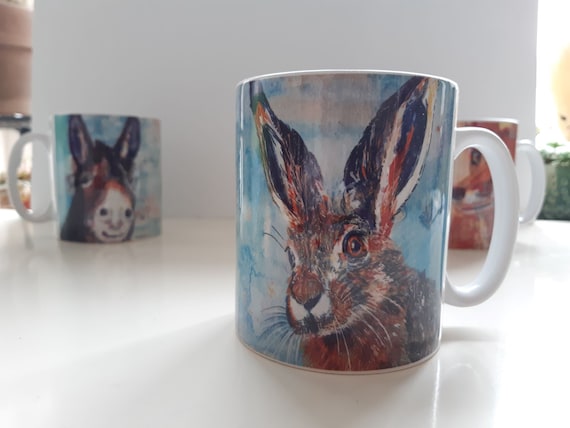 Luna the hare ceramic mug (taken from an original acrylic and watercolour painting)