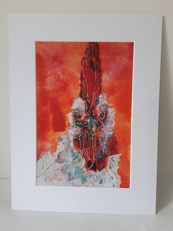Ferdie the chicken - fine art mounted print, printed from a photograph of the original watercolour painting