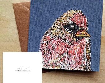 Merton the redpoll bird greeting card, blank inside